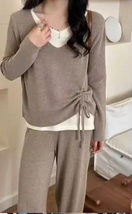 Ruched V-neck Layered Coord Set FT501