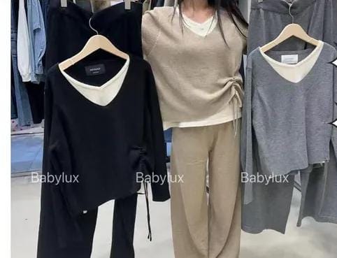 Ruched V-neck Layered Coord Set FT501