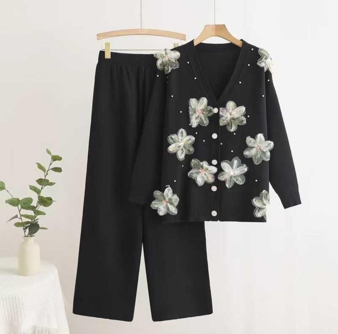 Flowerish Woolen Buttoned Coord Set FT505