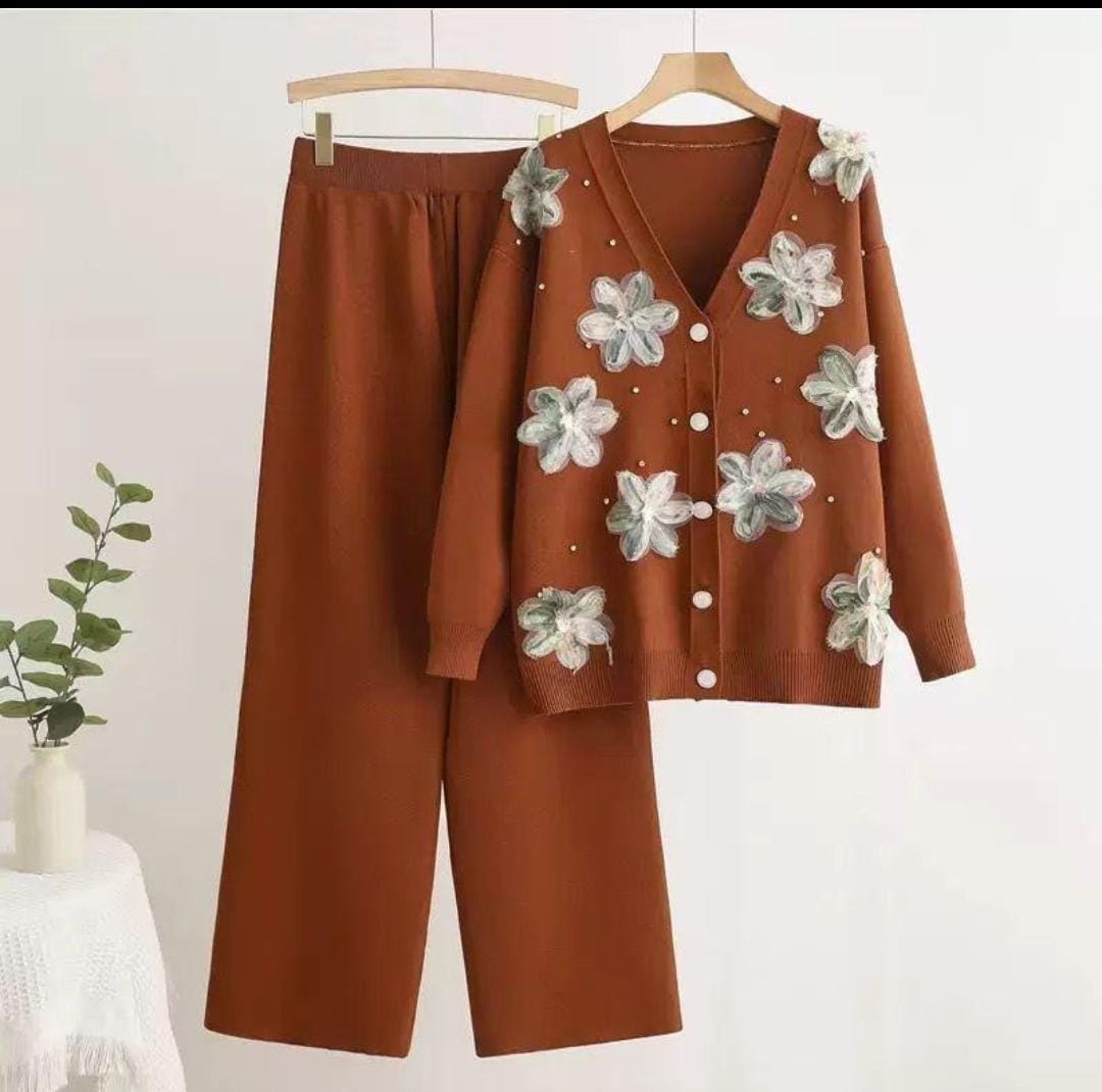 Flowerish Woolen Buttoned Coord Set FT505