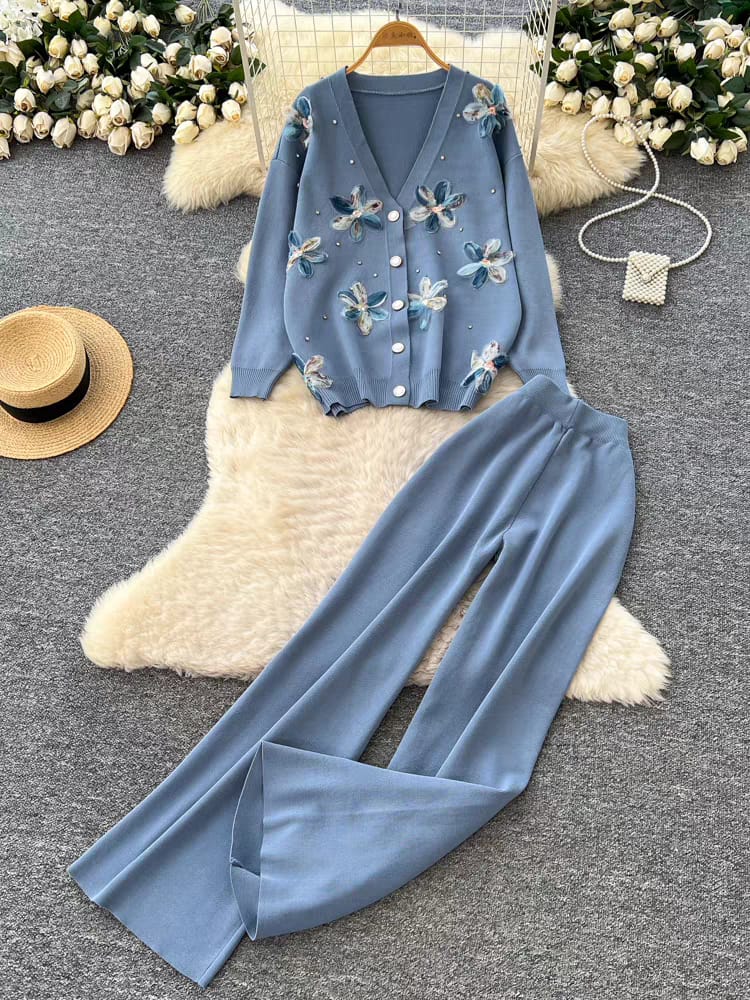 Flowerish Woolen Buttoned Coord Set FT505