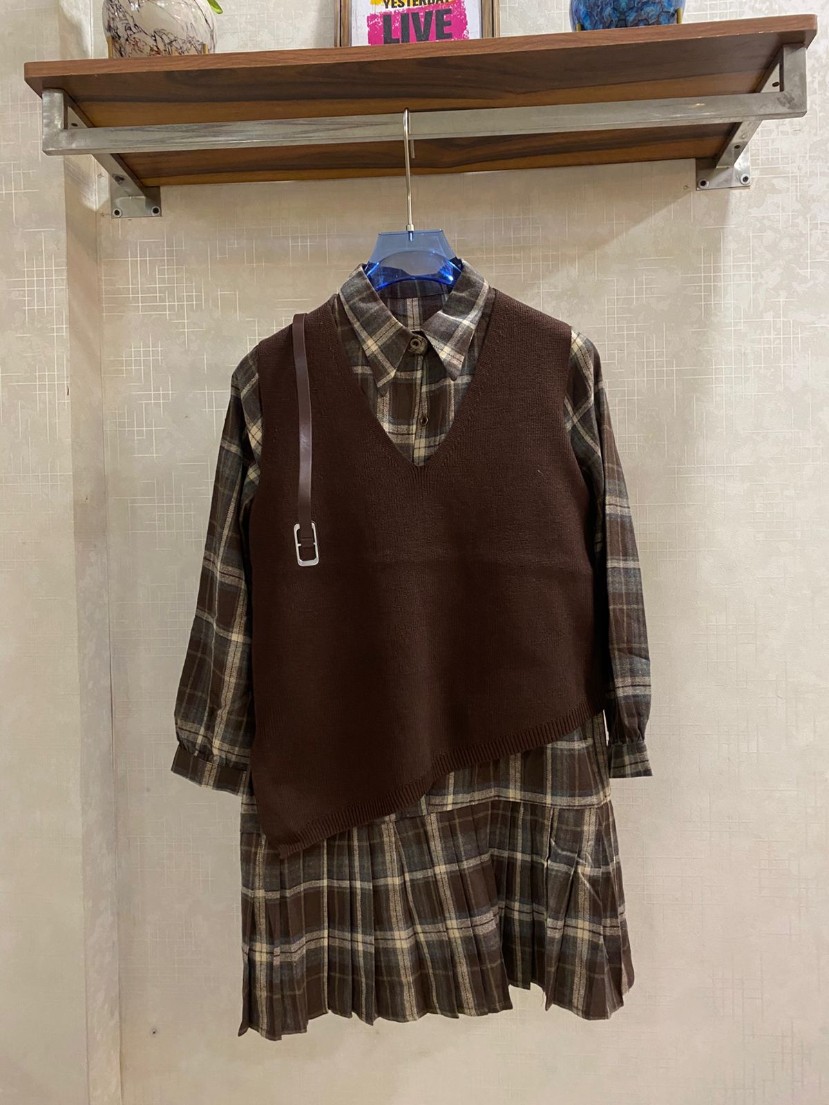 Plaid Winter Dress with Vest FT506