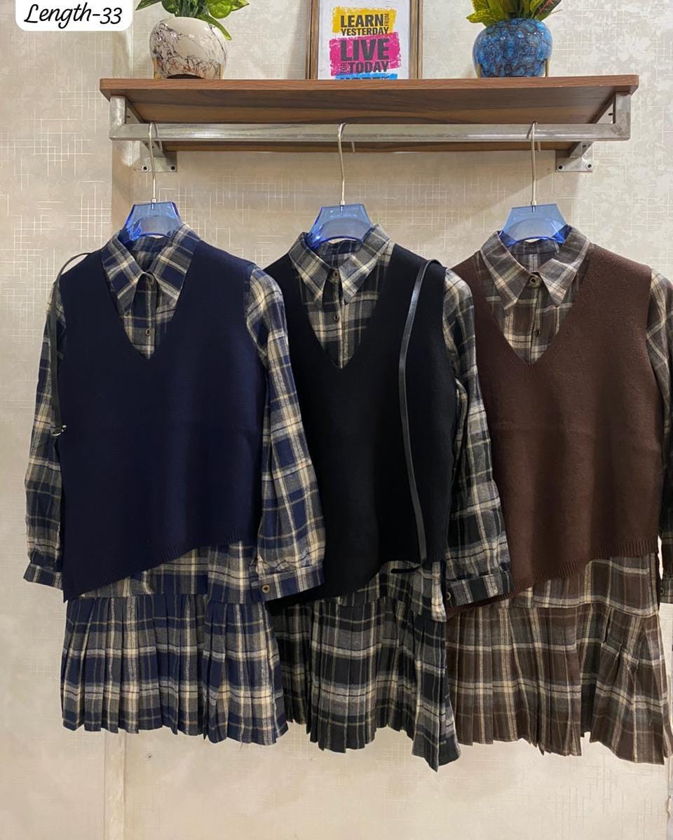 Plaid Winter Dress with Vest FT506
