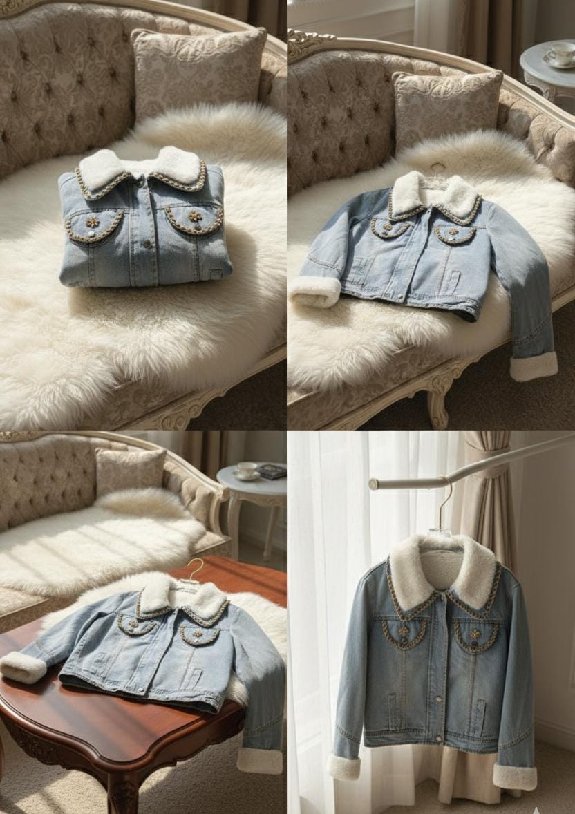 Inside Fur Embellished Denim Jacket FT519