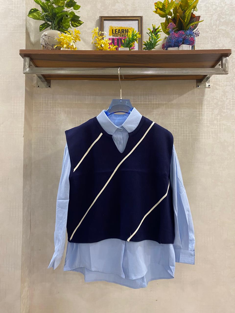 Shirt with Striped Sweater FT523