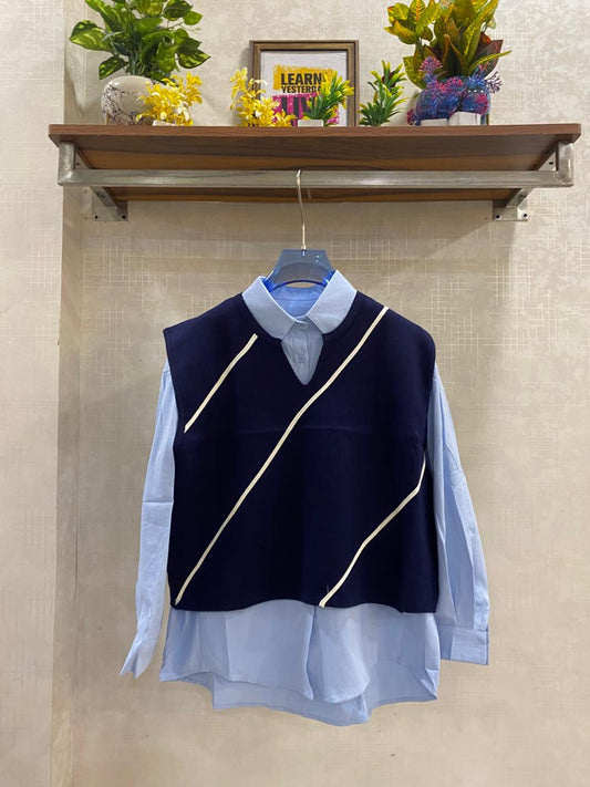 Shirt with Striped Sweater FT523