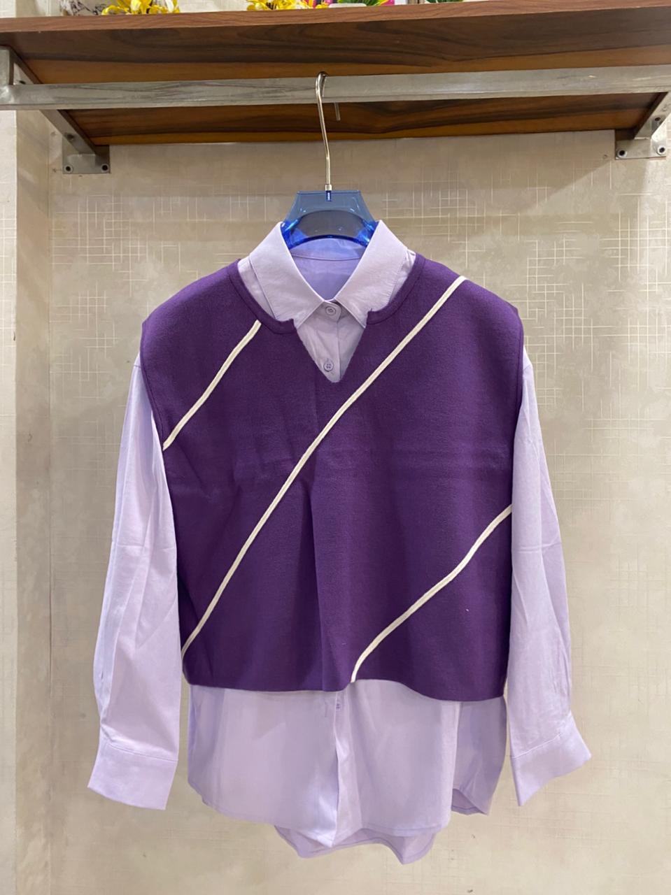 Shirt with Striped Sweater FT523