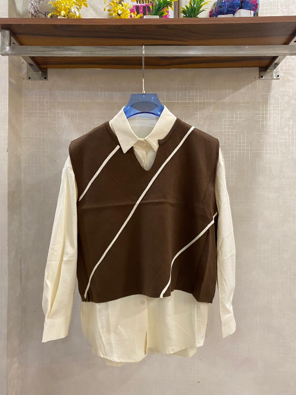 Shirt with Striped Sweater FT523