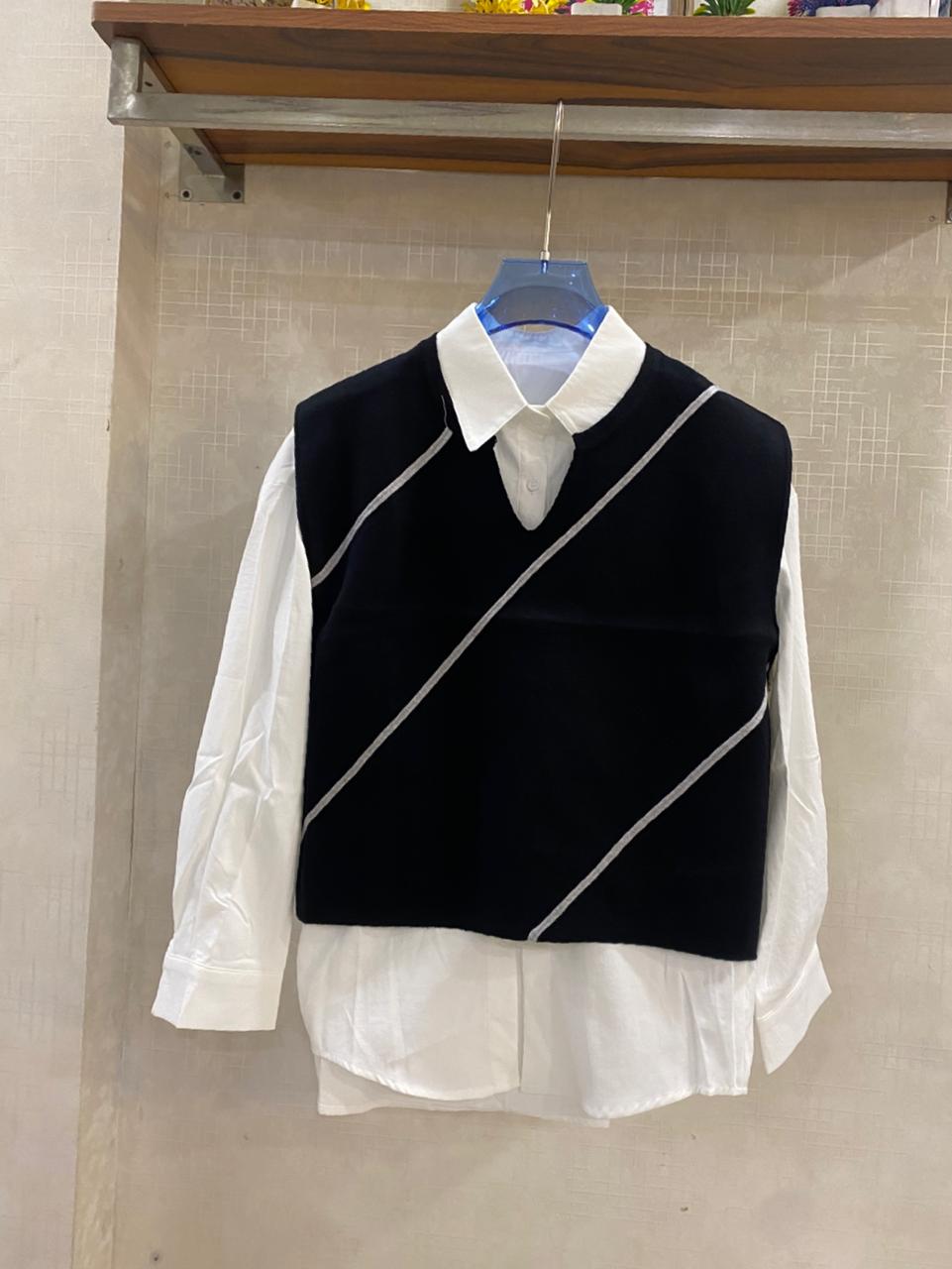 Shirt with Striped Sweater FT523