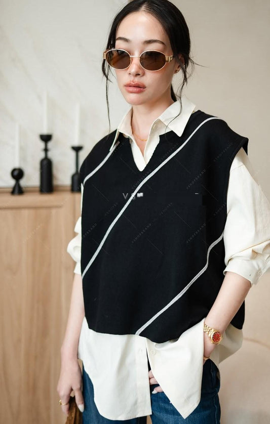 Shirt with Striped Sweater FT523