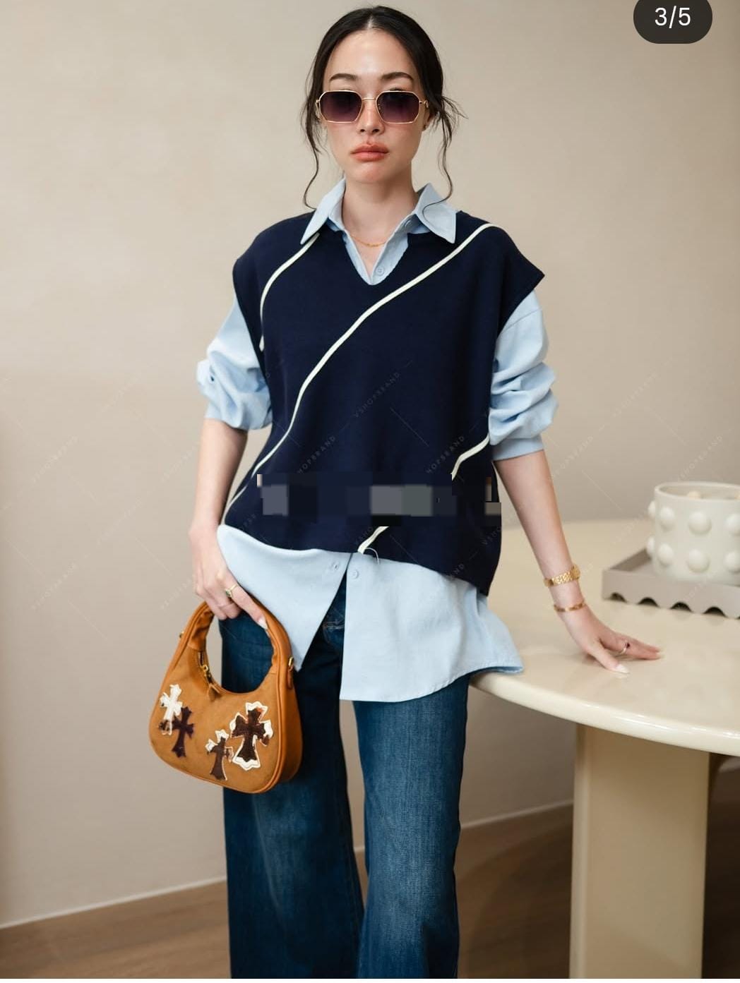 Shirt with Striped Sweater FT523