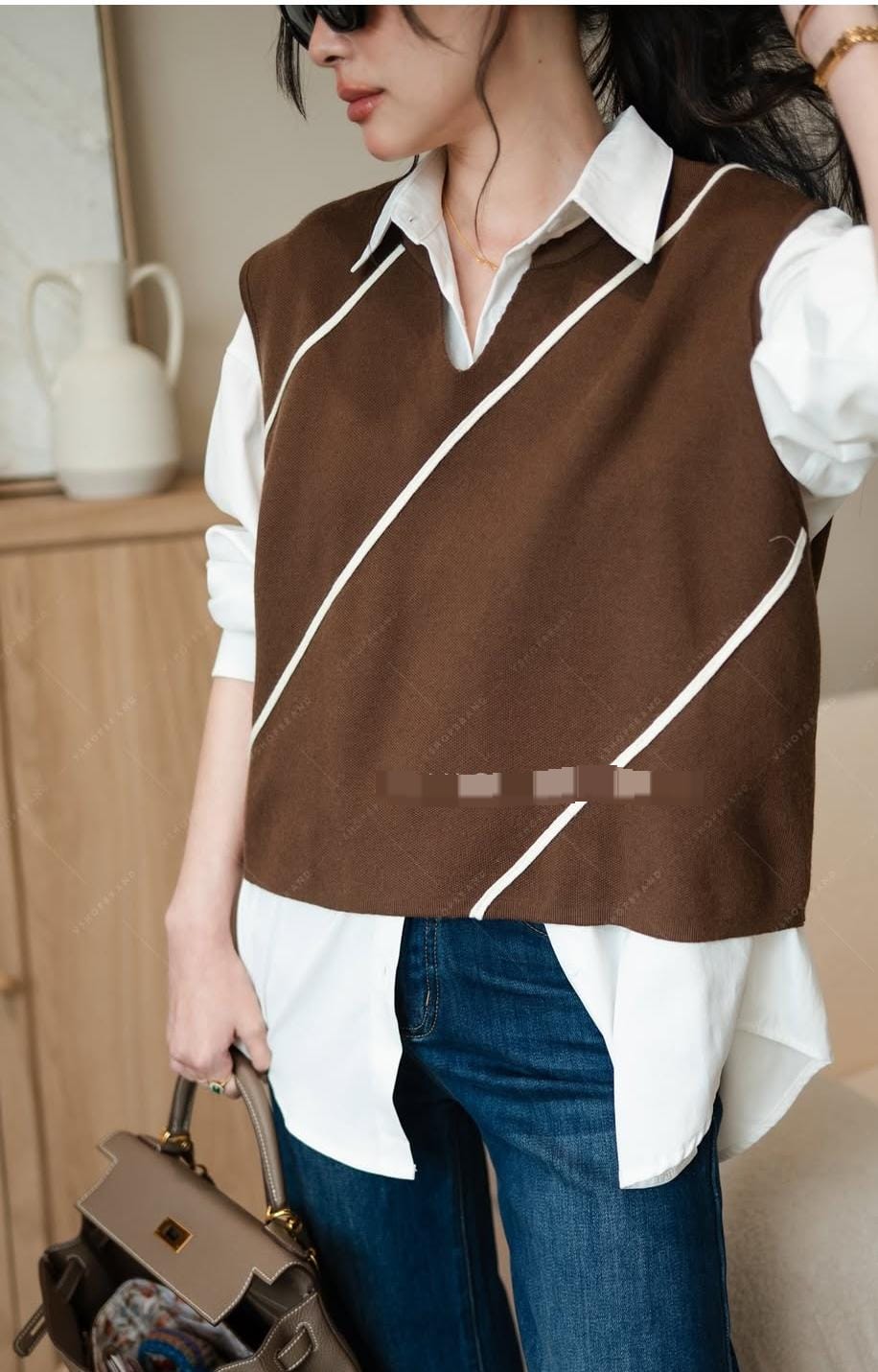 Shirt with Striped Sweater FT523