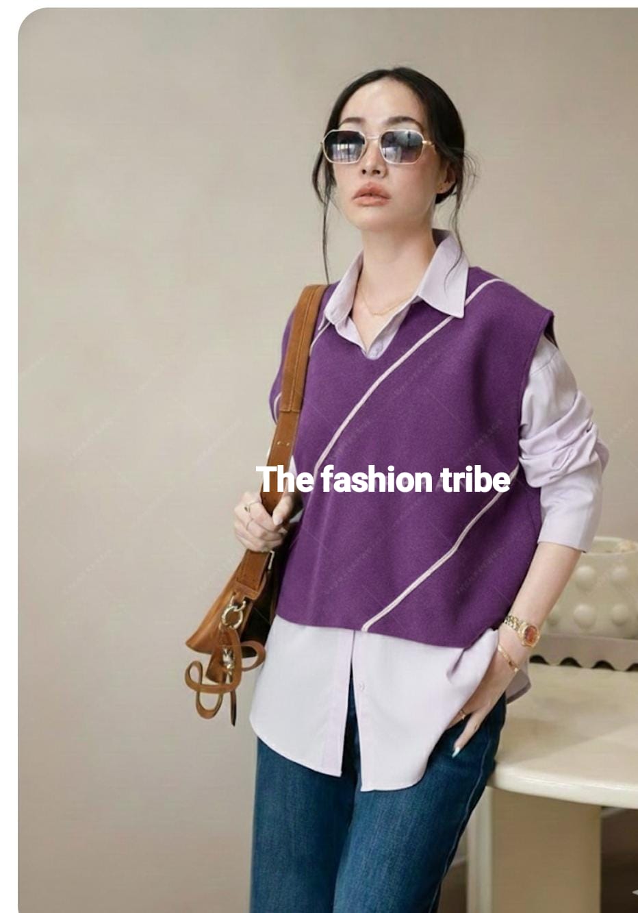 Shirt with Striped Sweater FT523