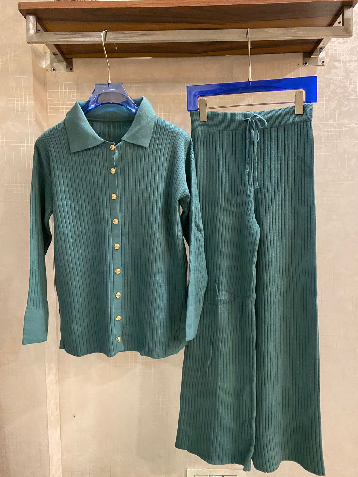 Knitted Long Length Cardigan and Wide-Leg Pant Set FT524