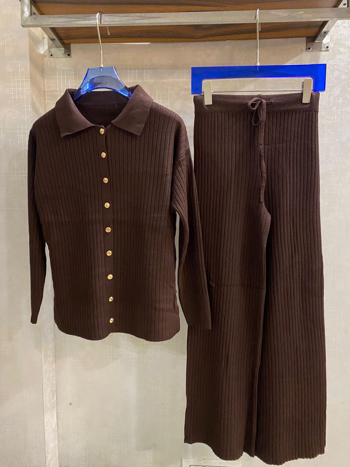 Knitted Long Length Cardigan and Wide-Leg Pant Set FT524