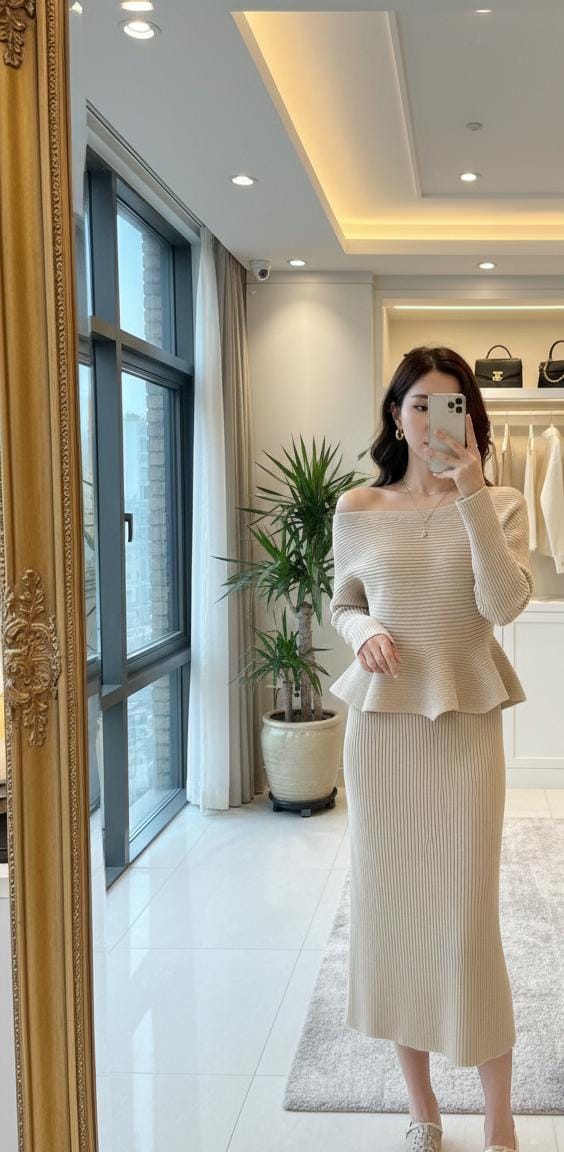 The Peplum Woolen Skirt Set FT527