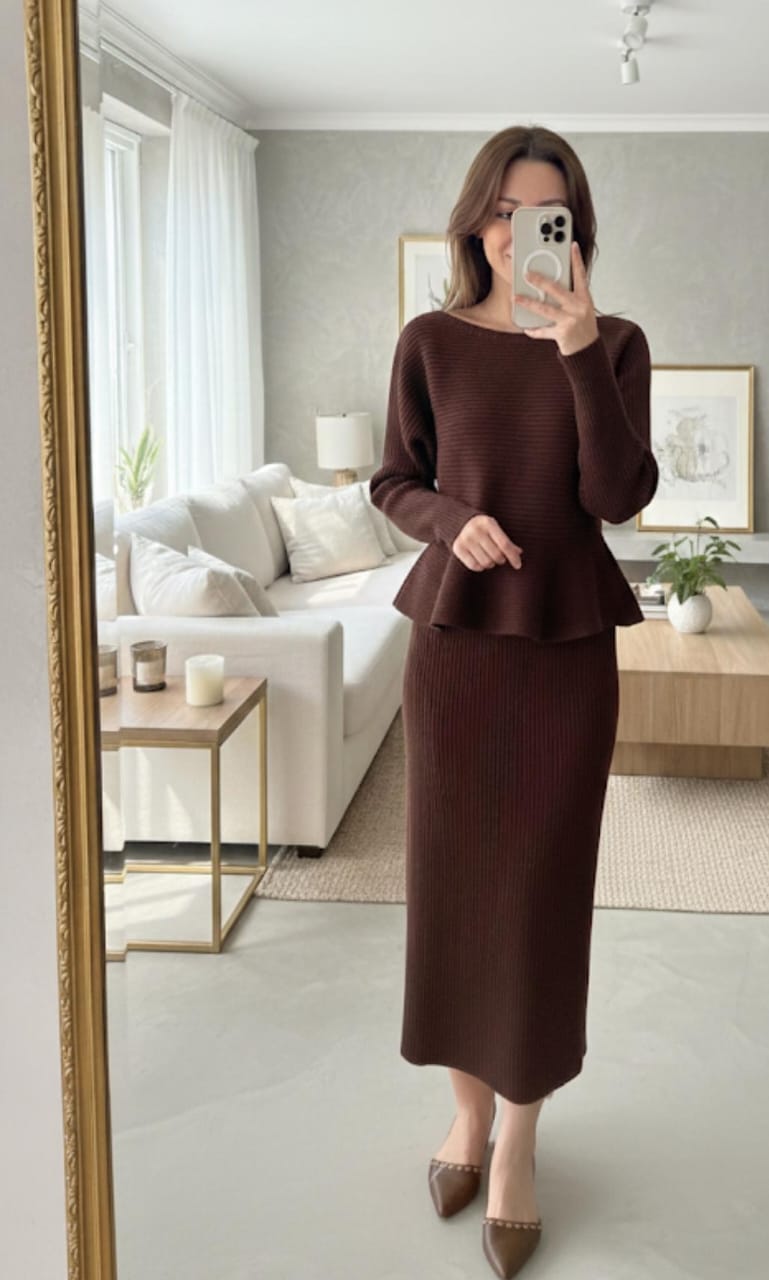 The Peplum Woolen Skirt Set FT527