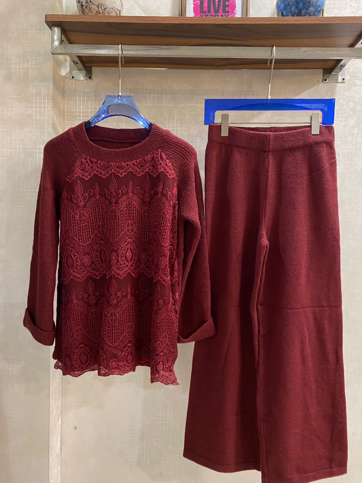 Lace Embroidered Premium Woolen Coord Set FT528