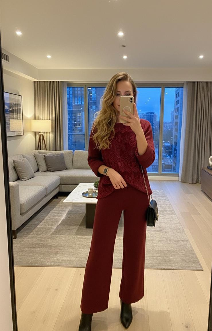 Lace Embroidered Premium Woolen Coord Set FT528