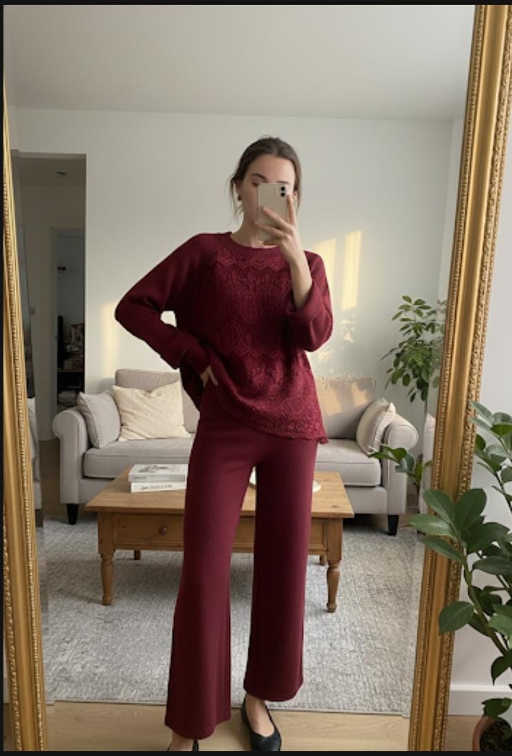 Lace Embroidered Premium Woolen Coord Set FT528