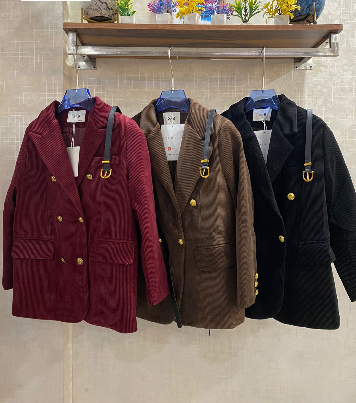 Corduory  Long Blazer With Belt FT542