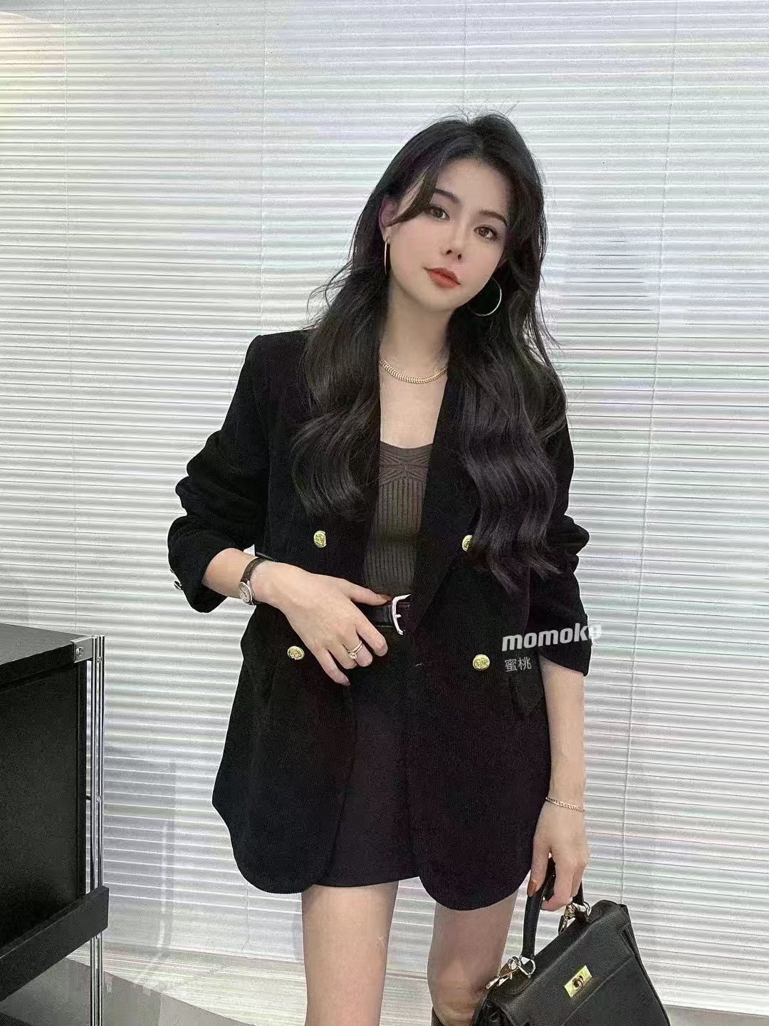 Corduory  Long Blazer With Belt FT542