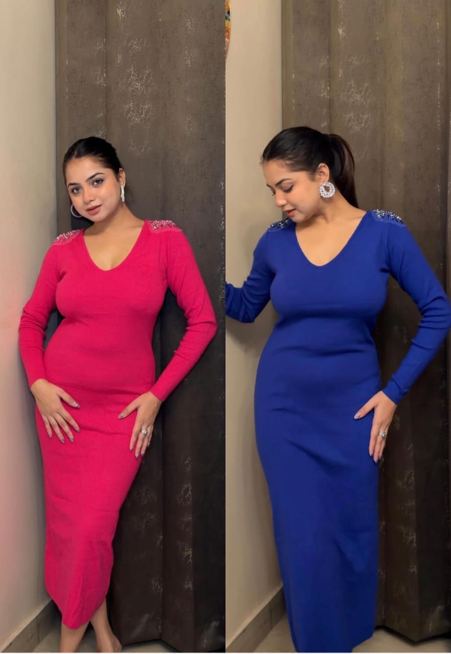 Back Embellished Luxe Knitted Dress FT534