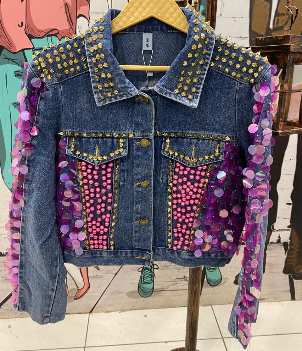 Embellished Denim Heavy Jacket  FT536