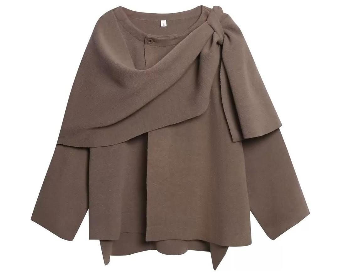 Oversize Draped Attached Woolen Cape FT550