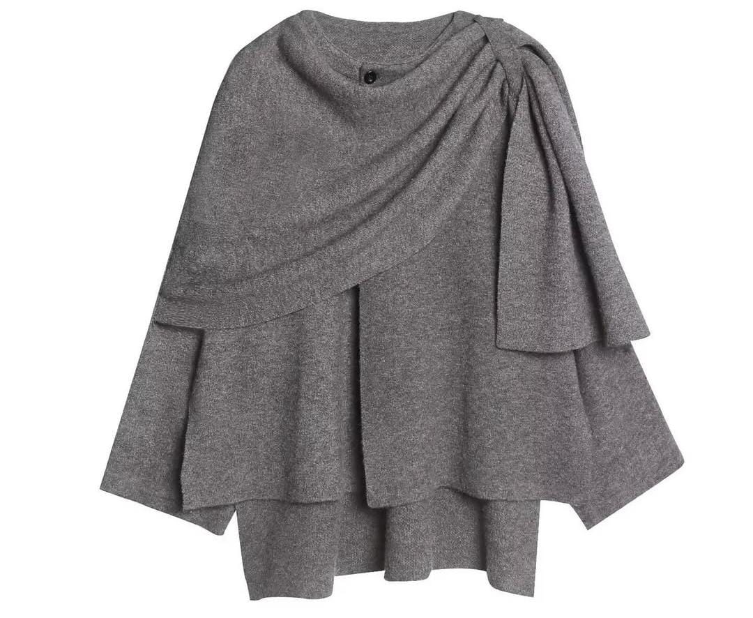 Oversize Draped Attached Woolen Cape FT550