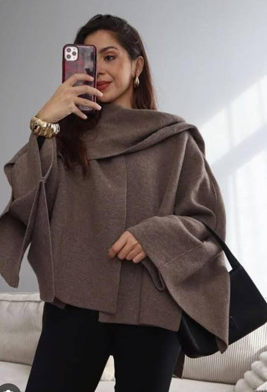 Oversize Draped Attached Woolen Cape FT550