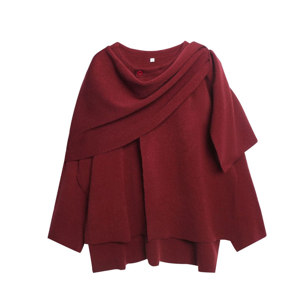 Oversize Draped Attached Woolen Cape FT550