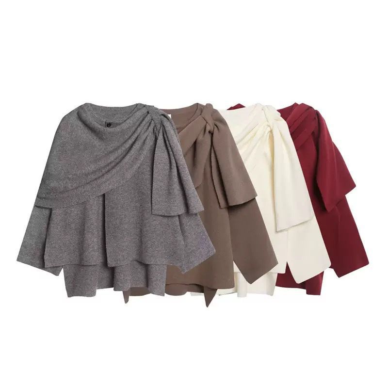 Oversize Draped Attached Woolen Cape FT550