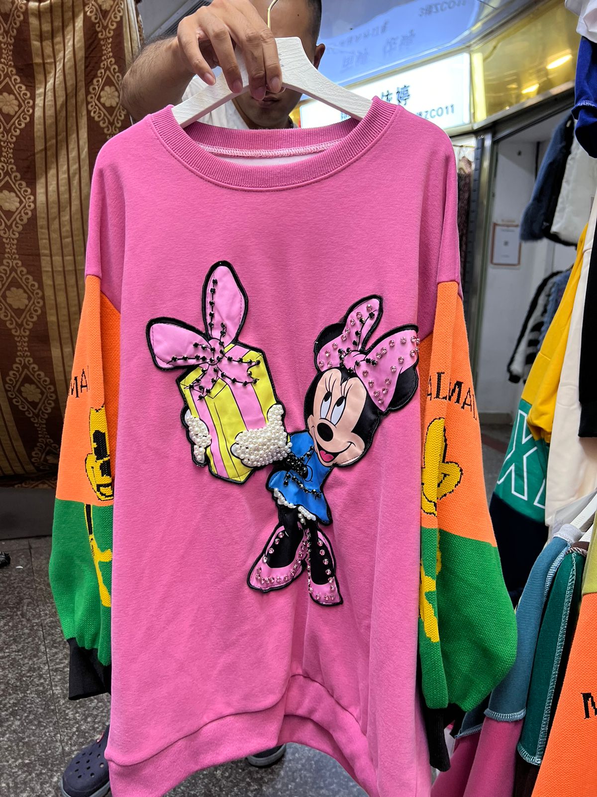 Premium Embellished Sweatshirt with Woolen Sleeves FT553