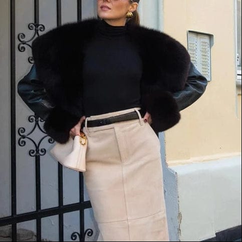 Leather and Fur Stylish Jacket FT561