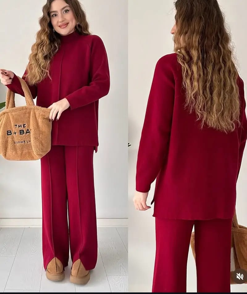Marie High Neck Luxury 2 pcs Woolen Set FT564
