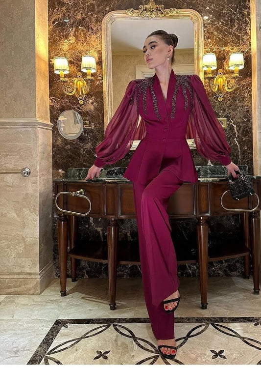 New Embellished Blazer and Pants Set FT568