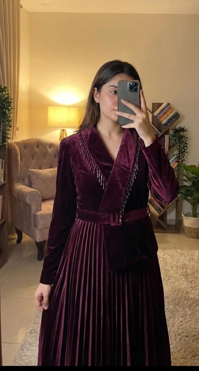 Velvet Premium Tassels Dress FT569