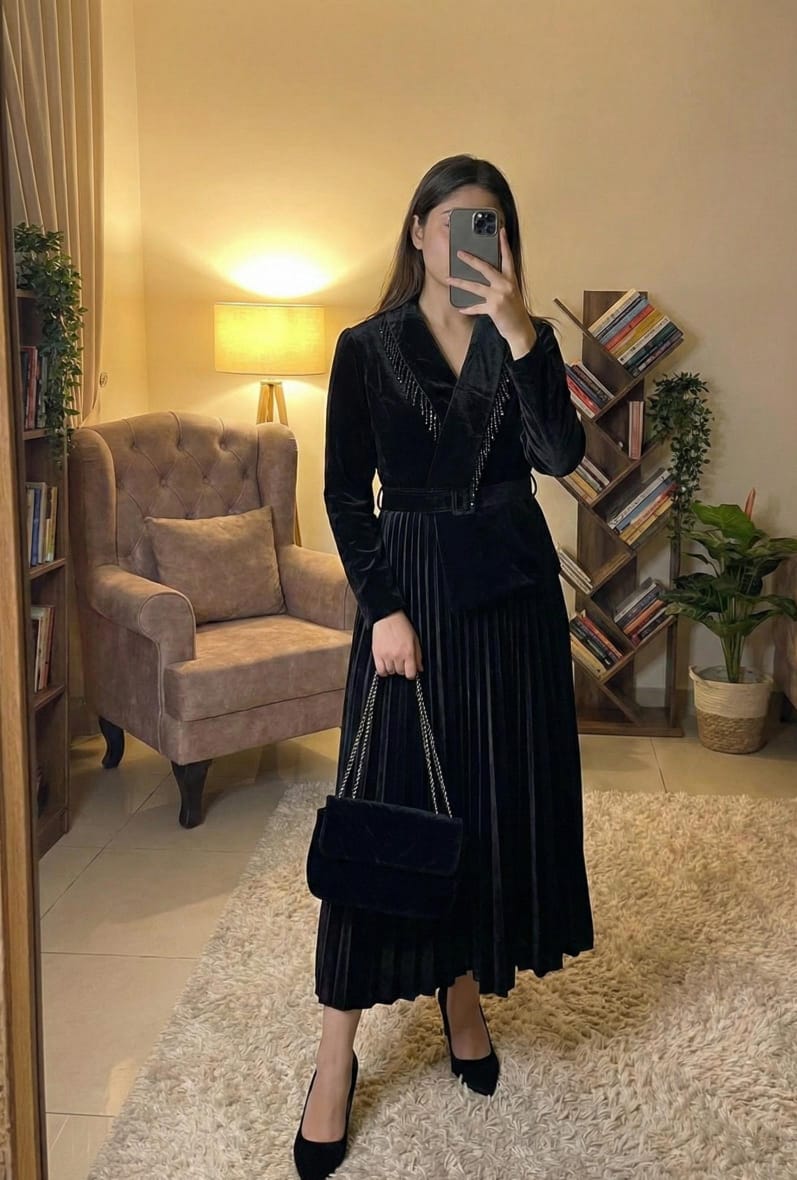 Velvet Premium Tassels Dress FT569