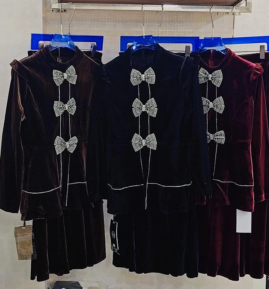 Crystal Bow Peplum Top with Skirt FT571