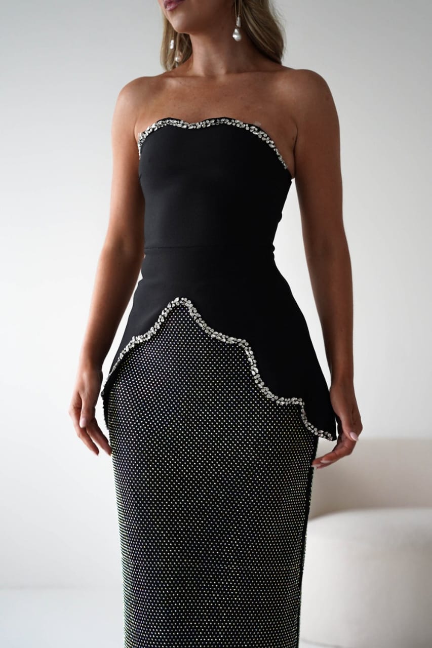 Assymetrical Embellished Top Rhinestone Skirt FT574