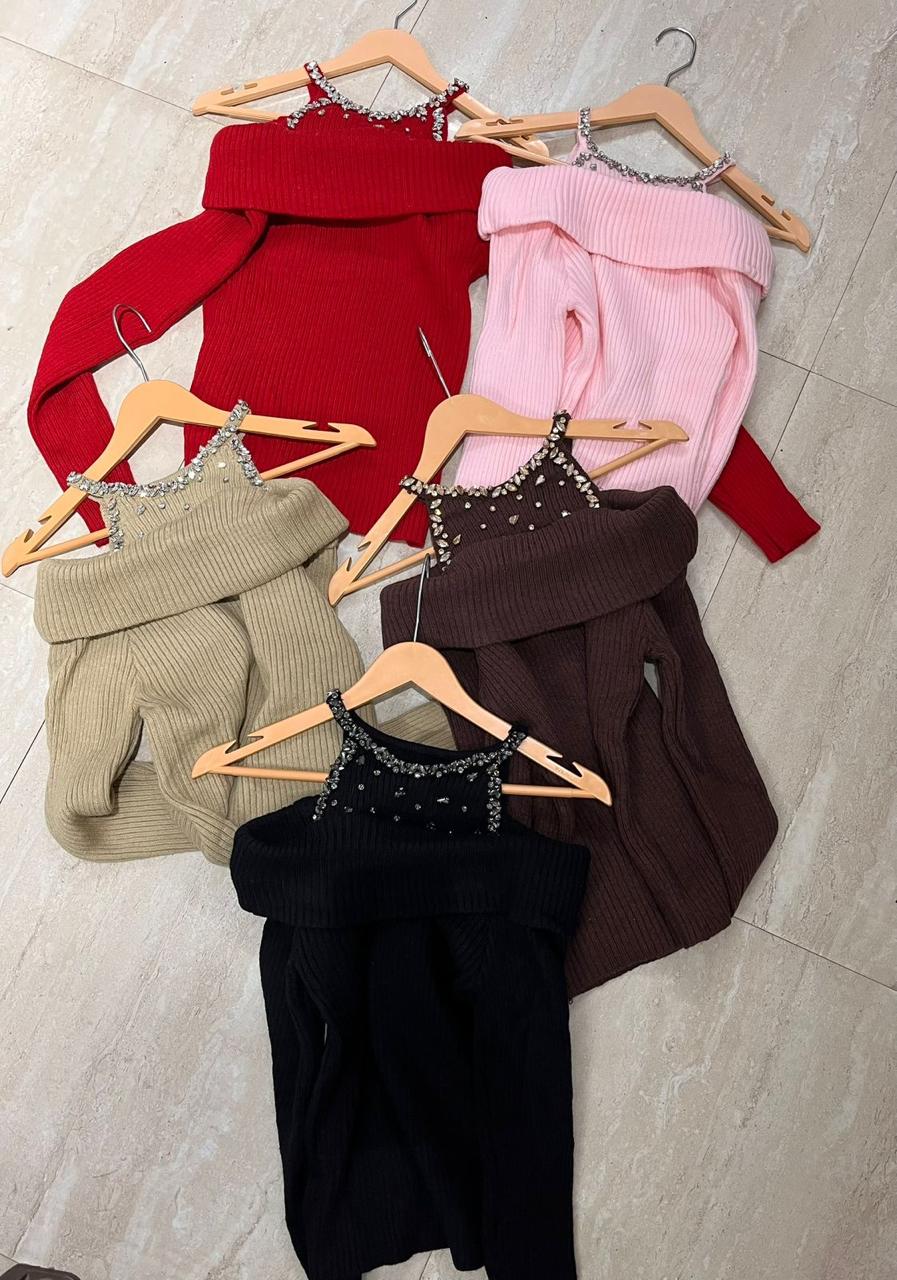 Embellished Off Shoulder Top FT576