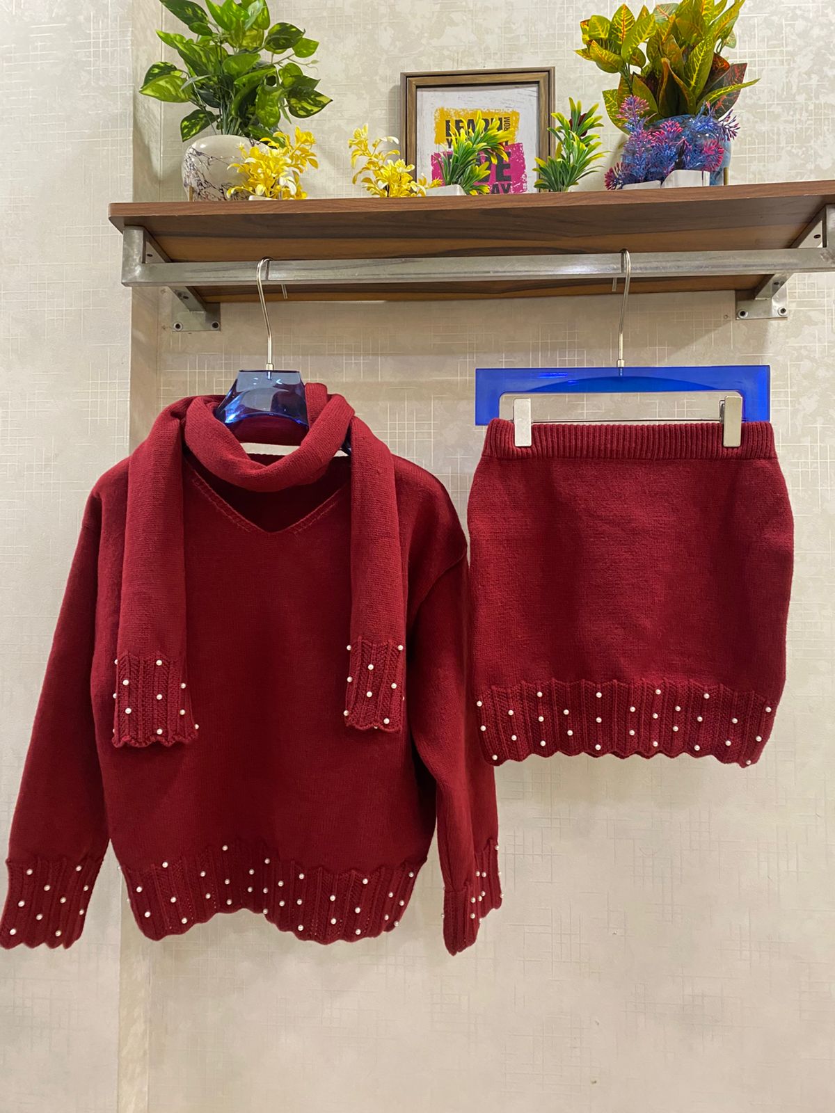 Pearl Skirt Set with Stole FT579