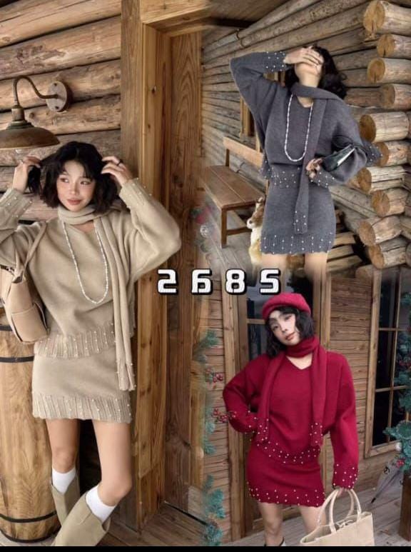 Pearl Skirt Set with Stole FT579