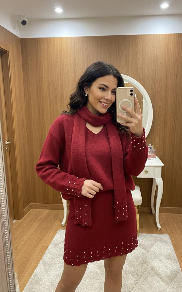 Pearl Skirt Set with Stole FT579