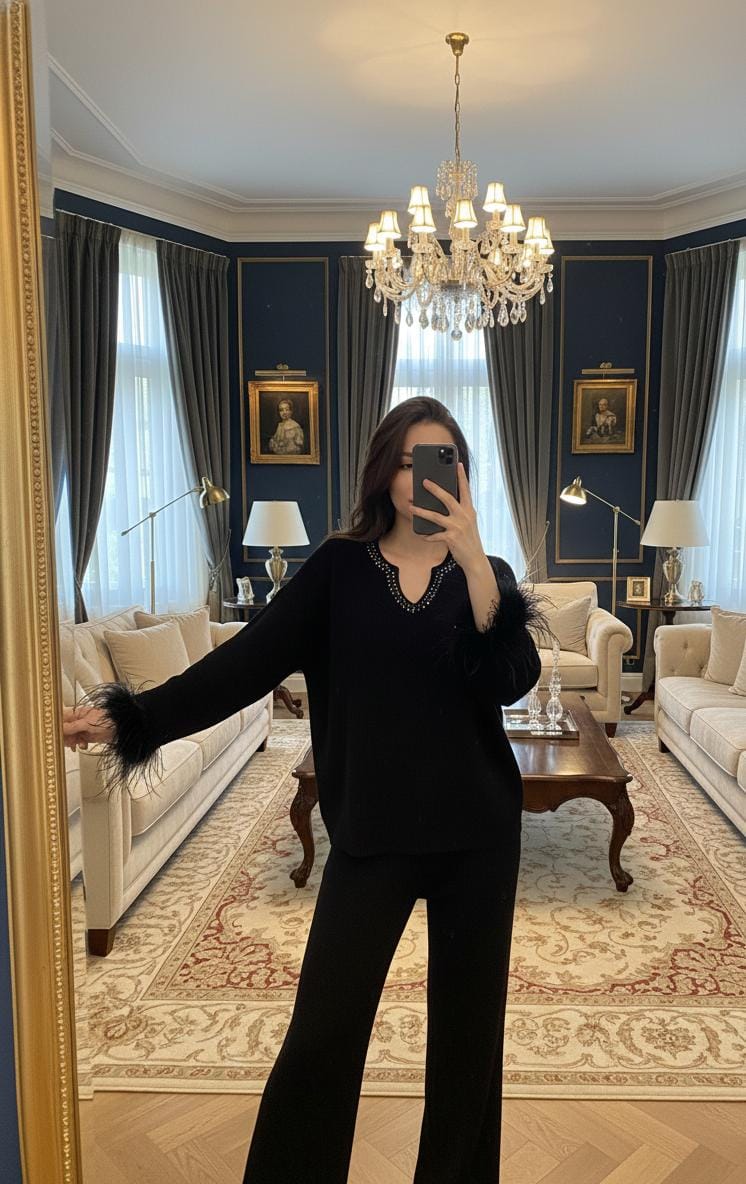 Feather Embellished Coord Set FT589