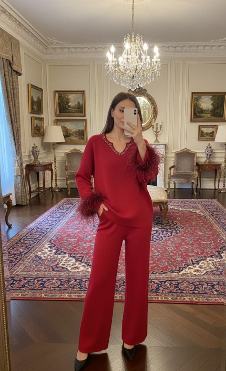 Feather Embellished Coord Set FT589