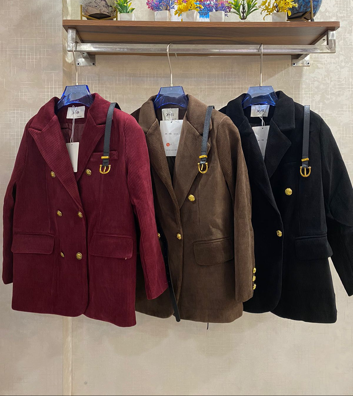Corduroy Long Blazer With Belt FT592