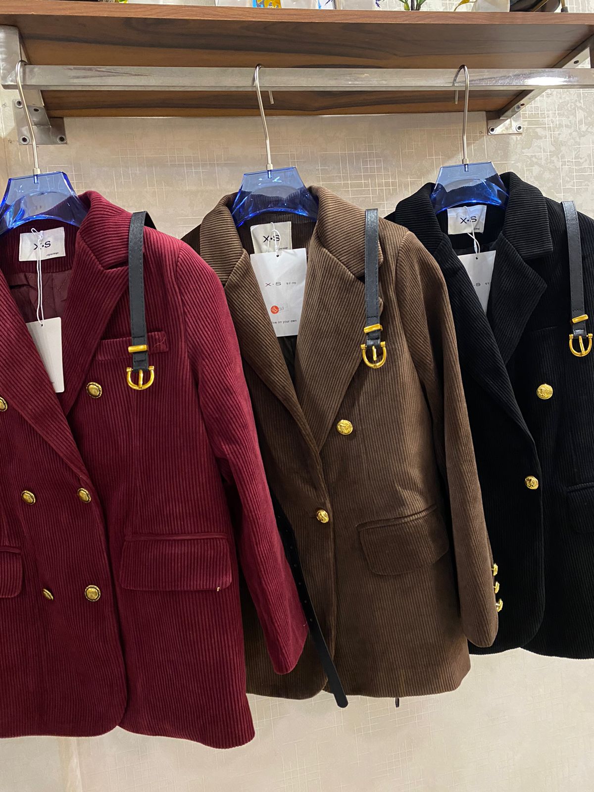 Corduroy Long Blazer With Belt FT592