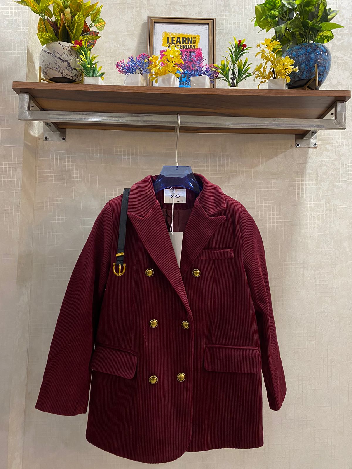 Corduroy Long Blazer With Belt FT592